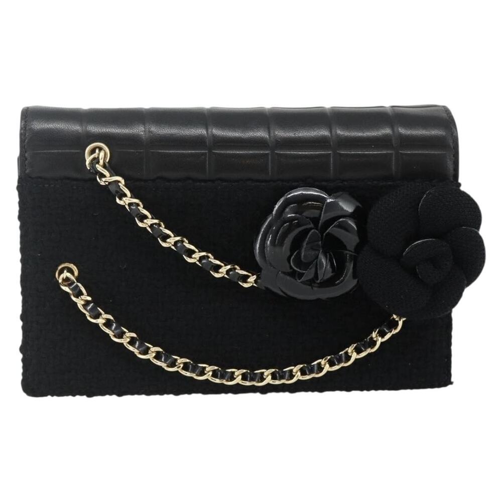 Chanel Lambskin Choco Bar Camelia Clutch Bag Black